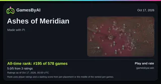 Share card for Ashes of Meridian: all-time rank #195 of 578 games, Oct 17, 2026.