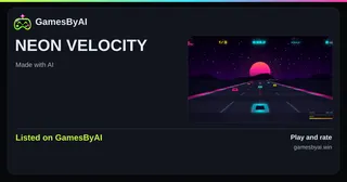 Share card for NEON VELOCITY: listed on GamesByAI.