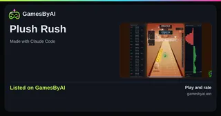 Share card for Plush Rush: listed on GamesByAI.